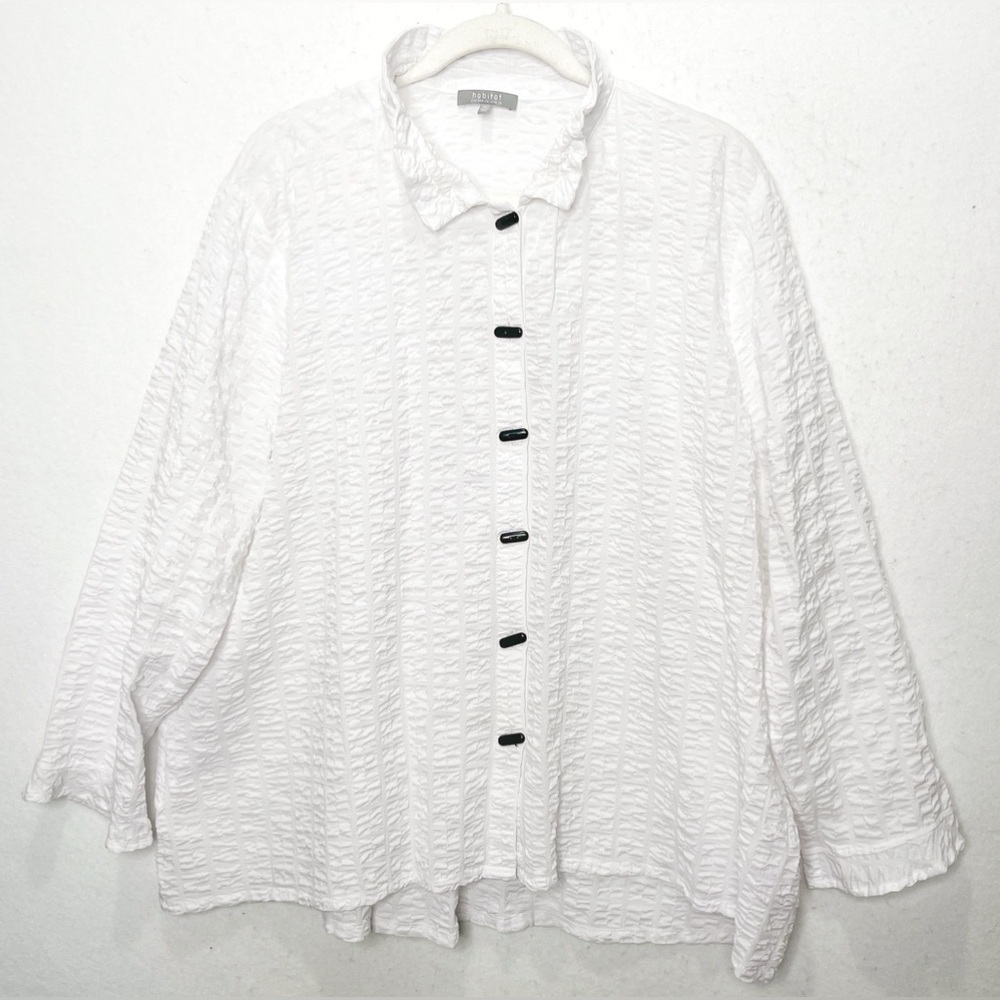 Habitat Crinkle Textured Flounce Collar Front Jacket Blouse White Long Sleeve XL